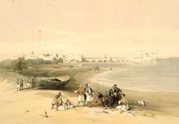 Sarda, ókori Sidon, 1839. április 28., a „The Holy Land” II. kötet 73. táblája, Louis Haghe (1806-85) kocsma metszetében. 1843 (litó)