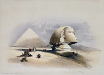 Kilátás a gízai nekropoliszra, metszet David Roberts (1796-1864) terve alapján