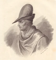 Uguccione della Faggiola (1250-1319) olasz hadvezér portréja, Caterina Piotti-Pirola rézmetszete