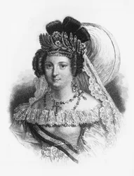 Maria Cristina de Borbon (1806-1878), 1829 és 1833 között Spanyolország királynő hitvese és 1833 és 1840 között régens királynő portréja, metszet