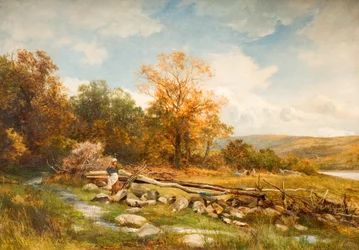 Árapály kerítés a Conwy folyón Bachlediogban, 1891 99 folyó; Conwy; Conway; Árapály kerítés; akadály; bachlediog; Afon Conwy; Conway; tájkép; Wales; Walesi; ősz; őszies;