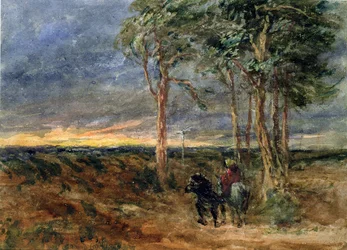 Utazók egy útjelző táblához közeledve egy hegyen, 1851