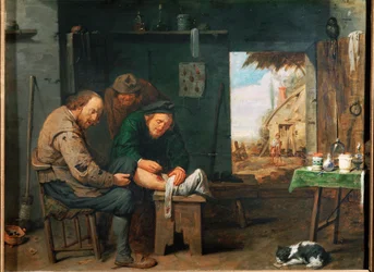 "A borbély sebész" (olaj, fa)