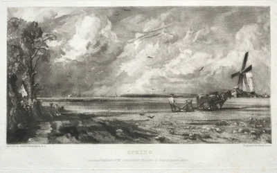 Különféle tájak, jellegzetes angol tájképek John Constable, R.A. által festett képekből: Tavasz. Malom a közösen. Hail Squalls. East Bergholt, Suffolk