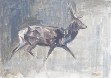 Red Deer Stag Running, 2023 (olaj, vászon)