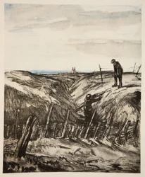 Egy romos lövészárok, illusztráció a Country Life Ltd. által kiadott "The Western Front" című könyvből.