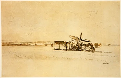 Egy roncsolt repülőgép Albert közelében, illusztráció a Country Life Ltd. által kiadott "The Western Front" című könyvből.