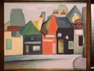 Táj (utca egy francia faluban pacalbolttal és cukrászdával). David Petrovich Sterenberg (1881-1948) festménye, olaj, vászon