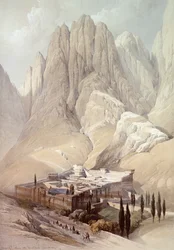 Szent Katalin kolostor a Hóreb hegyével, 1839. február 19., 118. tábla a „Szentföld” III. kötetéből, vésette Louis Haghe (1806-85) pub.1849