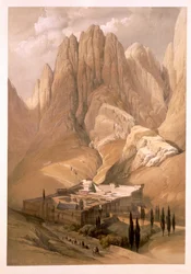 Szent Katalin kolostora a Hóreb-heggyel, 1839. február 19., „A Szentföld” III. kötetének 118. táblája, Louis Haghe (1806-85) metszete, 1849-ben kiadva