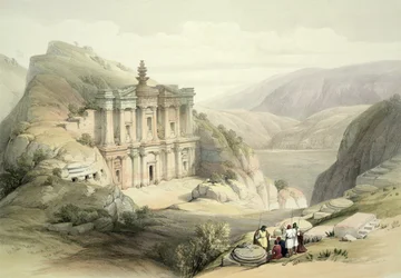 El Deir, Petra, 1839. március 8., „A Szentföld” III. kötetének 90. táblája, Louis Haghe (1806-85) metszete, kiadva 1849
