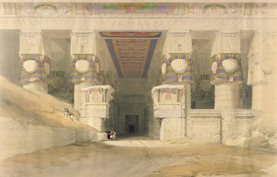 A Dendarah állambeli Hathor templom homlokzata „Egyiptom és Núbia”, Louis Haghe (1806-85) metszete Londonban, 1838.