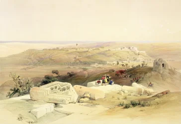 Gáza, 1839. március 21., „A Szentföld” II. kötetének 59. táblája, Louis Haghe (1806-85) kocsma által metszett. 1843