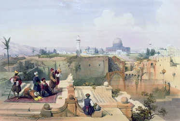 Omar mecsetje a Templom helyszínével, a „Szentföld” I. kötetének 8. táblája, Louis Haghe (1806-85) metszete, kiadva 1842-ben