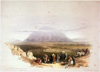 A Tábor-hegy a jezréeli síkságról, Izrael (metszet)
