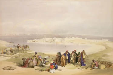 Szuez, 1839. február 11., „A Szentföld” III. kötetének 124. táblája, amelyet Louis Haghe (1806-85) kocsma vésett. 1849