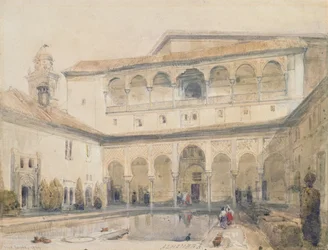 The Court of Myrtles, Alhambra (vagy Hall of Myrtles, Alhambra) 1833 (ceruza és akvarell papíron)