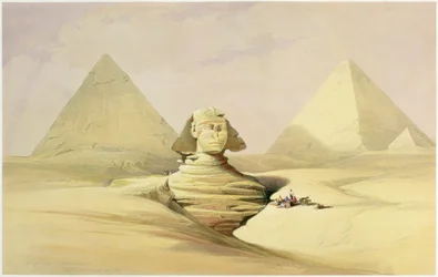 "A nagy szfinx és a gízai piramisok", Egyiptom, 1845