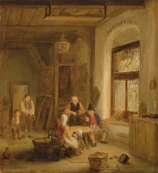 Belső figurákkal az ablak mellett