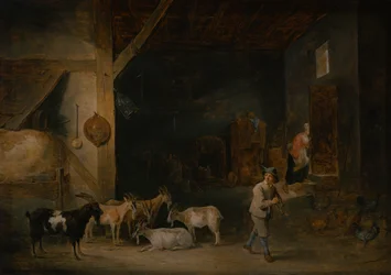 Pajta kecskékkel és egy fiúval, aki felveszik, 1640-45 körül