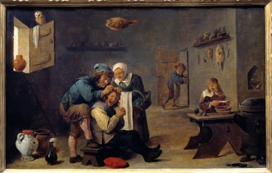 Orvostudomány: „A sebészeti beavatkozás”, David Teniers ifjabb (1610-1690) festménye, flamand iskola, m. 0,33 x 0,25 m, Madrid, Prado Múzeum