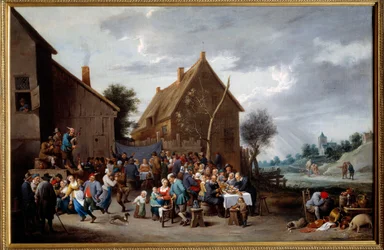 A falusi esküvő. David Teniers II. dit Le Jeune (1610-1690) festménye Ec. Nagyzolás.