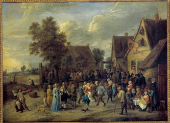 Falusi mulatság arisztokrata párral II. David Teniers festménye (1610-1690) V. 0,8x1,09 m.