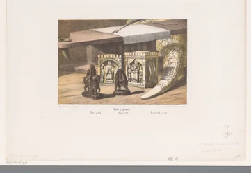 Sakkfigurák, írótábla és ivókürt, 8. és 9. század "Sakkfigurák, Írótábla, Ivókürt" (cím a tárgyon)