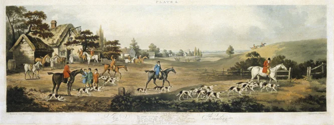 Rókavadászat, 4. tábla, vésette Thomas Sutherland (1785-1838) 1817 (színes litó)
