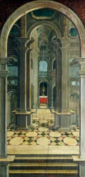 Perspektívát festett Defendente Ferrari (1480 vagy 1485-1540), a 16. századi kórus hátsó részére, Szent Jeromos-templom, Biella, Olaszország