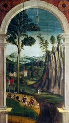 Perspektívát festett Defendente Ferrari (1480 vagy 1485-1540), a 16. századi kórus hátsó részén, a Szent Jeromos-templom, Biella, Olaszország
