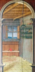 Perspektíva, amelyet Defendente Ferrari (1480 vagy 1485-1540) festett a 16. századi kórus hátsó részére, a Biella-i Szent Jeromos-templomra. Olaszország