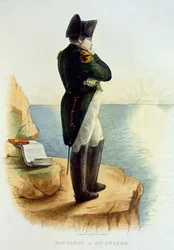 Napóleon Szent Ilona szigetén, illusztráció E. Mennechet Le Plutarque Francais című művéből, Delaistre metszete, 1835.