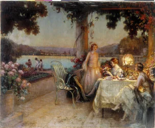 Este a teraszon. Delphin Enjolras (1857-1945) festménye, Kötelező megemlíteni: Gyűjtemény alapítványa a Provence-nak. Marseille (57x73 cm) DR
