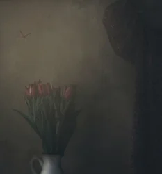Tulipánok és pillangó az árnyékban