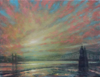 Naplemente a Hammersmith Bridge-nél, 2022 (olaj, vászon)