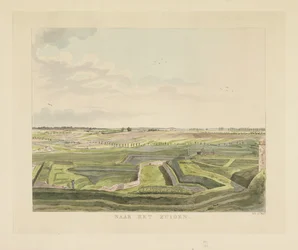 Gezicht op het landschap ten zuiden van Nijmegen Naar het zuiden (title on object) Gezichten rondom de stad Nijmegen (series title) Geldersch panorama of rondgezicht naar het leven geteekend op belvedére te Nymegen (series title)   1332242   hu       hunga