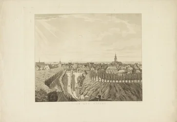 Nijmegen, kilátás a Belvédère felől nyugat felé Nyugatra (cím a tárgyon) Nijmegen városának látnivalói (sorozat címe) Geldersch-panoráma vagy körkép az életről a nymegeni kilátón (sorozat címe)