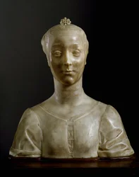 Fiatal hölgy mellszobra. Desiderio da Settignano (kb. 1430-1464) márványszobra. Mérete: 146 cm. Firenze, Museo Nazionale del Bargello