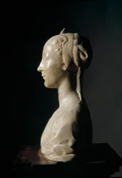 Fiatal hölgy mellszobra. Desiderio da Settignano (kb. 1430-1464) márványszobra. Mérete: 146 cm. Firenze, Museo Nazionale del Bargello