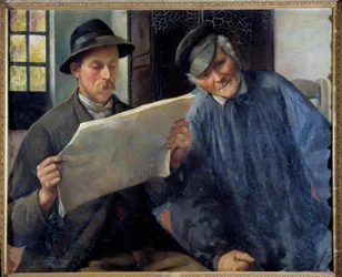 Hírek Újságolvasás. Desire Lubin (1854-1929) festménye 20. századi Orleans-i musee des Beaux Arts