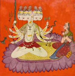 Parvati által imádott Sadashiva, 1690 körül (átlátszatlan akvarell, arany és felvitt bogárszárny papíron, )