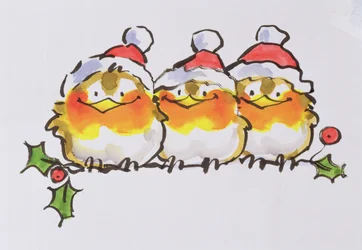 Christmas Robins (tinta és wc papíron)