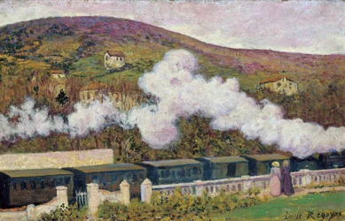 A vonat elhaladása - Regoyos y Valdes, Dario de (1857-1913) - 1902 - Olaj, fa - 35x55 - Museo Carmen Thyssen, Malaga