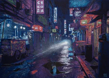 Callejón HK, 2025 (akril, tus és ceruza, szövet)