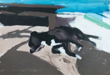 Perro en una isla 01, 2019 (akrilfesték nyomtatott fotóra)