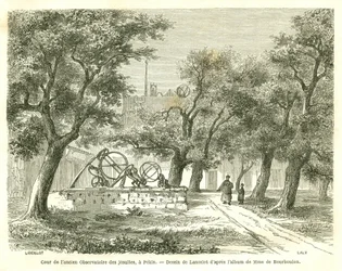 Kilátás az egykori jezsuita csillagvizsgáló udvarára Pekinben (Peking), Kína. Lancelot metszete, a „Le Tour du Monde, Nouveau Journal des Voyages” című kiadványban, szerkesztette: Edouard Charton, Párizs