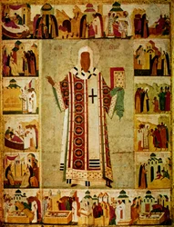 Alexius metropolita életének jeleneteivel körülvéve, orosz, 1480