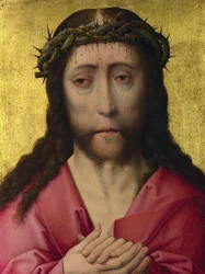 ""Fájdalmak Krisztusa Töviskorona"" Festmény Dirk Bouts (vagy Dieric Bouts) (1415-1475) műhelyéből 1470-1475 körül Londoni Nemzeti Galéria