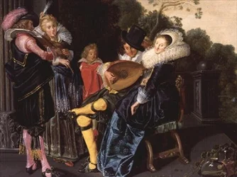 Egy elegáns muzsikáló parti egy dísztó mellett, 1621